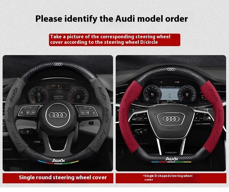 For Audi S3 S4 S5 S6 RS3 RS4 RS5 Q2 Q3 Q5 Q7 Q8 SQ5 TT A3 A4 A5 A6 A7 A8 Car Anti-slip Suede Carbon Fiber Steering Wheel Cover CM World