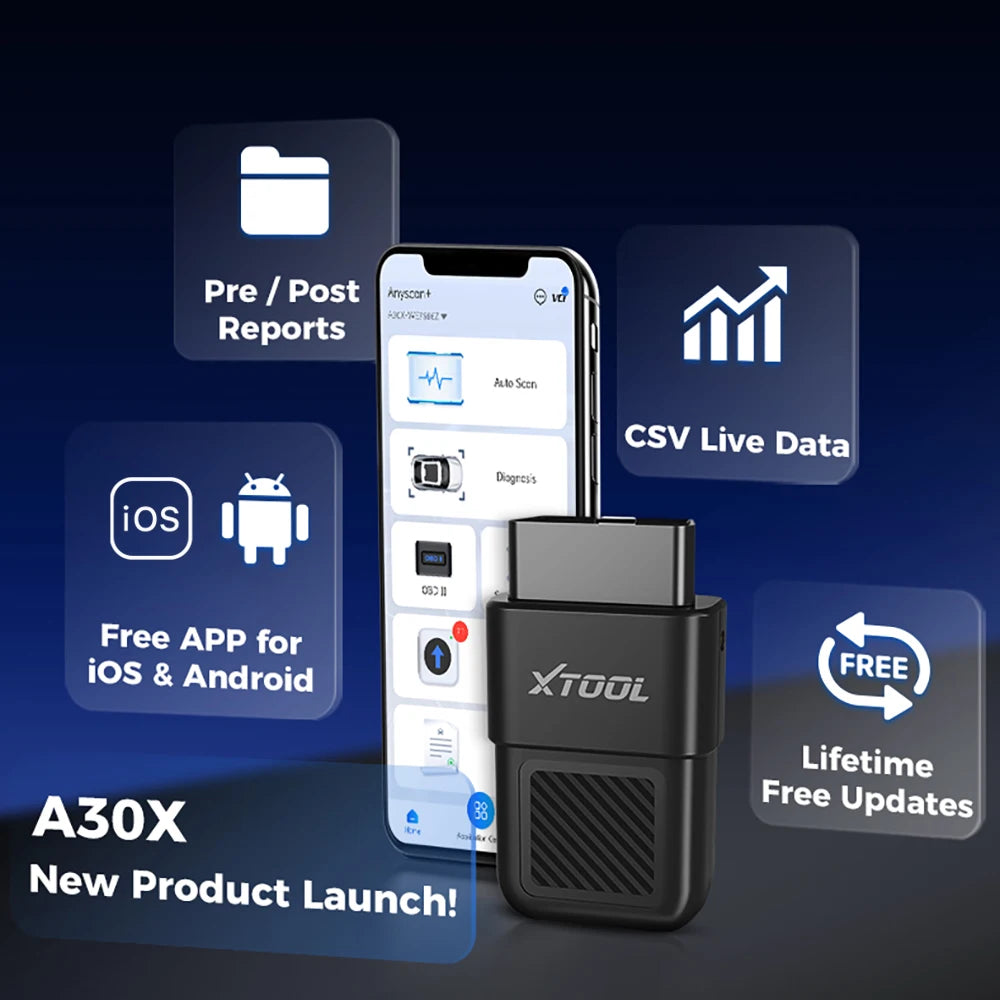 XTOOL A30X Bluetooth Scanner With Extension cable Bi-directional OBD2 Code Reader 26+ Function Over 5000 Car Free Update PK A30M