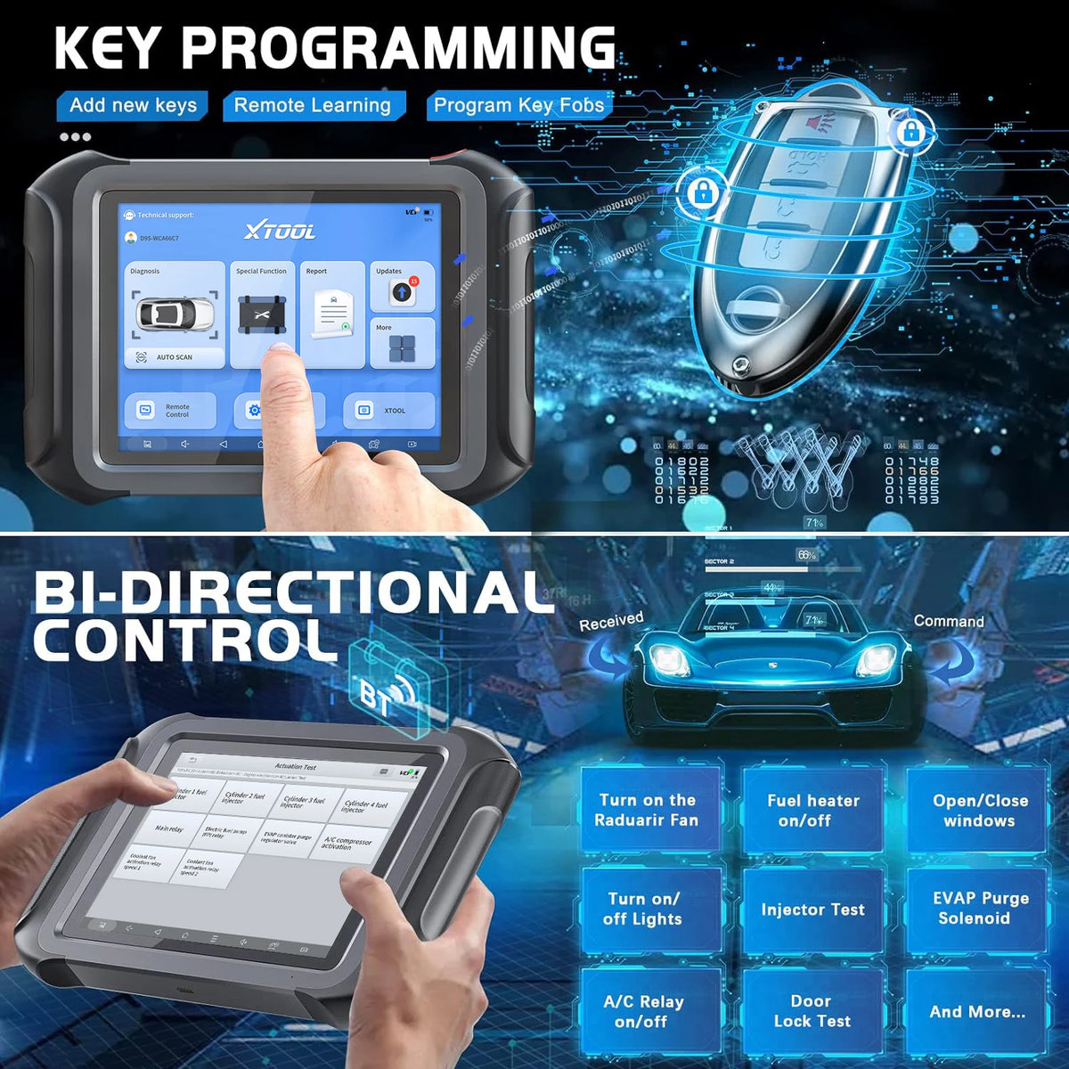XTOOL D9S Automotive Diagnostic Tools OBD2 Scanner ECU Coding Topology Map Bi-Directional Key Programmer CANFD DOIP
