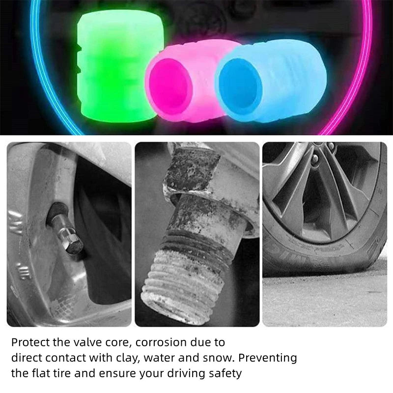 Luminous Valve Caps Fluorescent Green Blue Night Glowing Car Motorcycle Bicycle Wheel Styling Tyre Hub Universal Cap Decor 4Pcs CM World