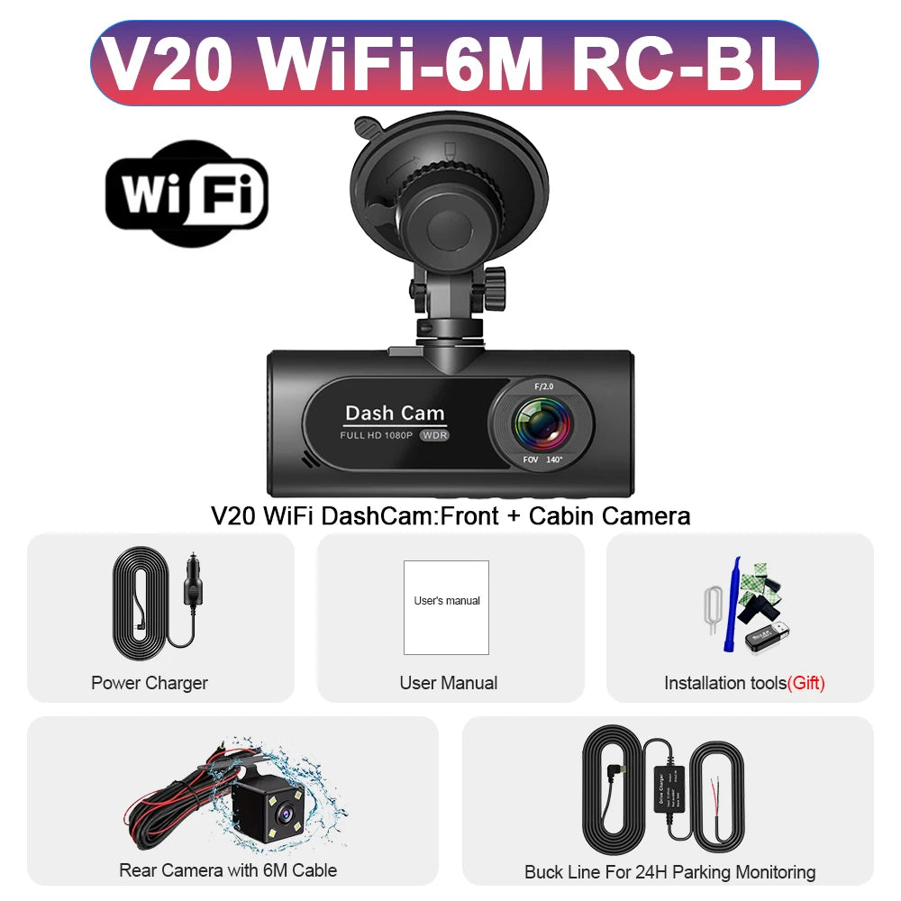 WIFI 3 Channel Dash Cam for Car 1080P Video Recorder 3/2Lens Dashcam Car DVR Front and Rear View Camera Black Box Car Accessory Car Mobile World
