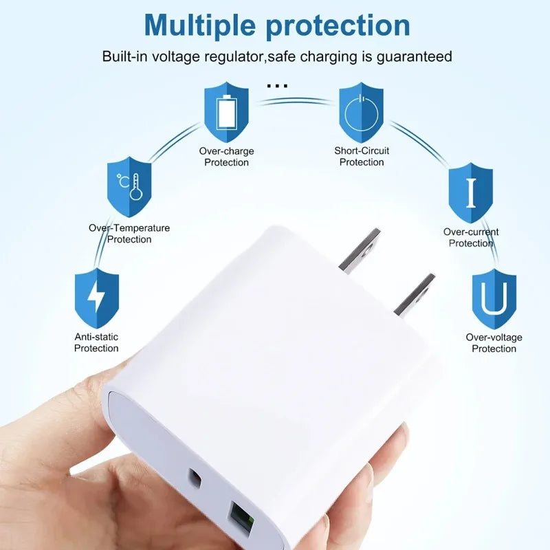 5V 2.4A Universal USB PD Fast Charger For iPhone 15 iPad Samsung Xiaomi Huawei Tablet Laptop US EU Plug Dual Port Power Adapter