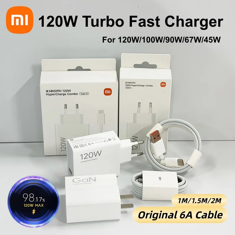 Original Xiaomi Charger 120W Fast Turbo Charge Hypercharge Adapter Xiaomi 12 13 14 15 17 Ultra Redmi Note 15 POCO F8 Ultra X7 X8 Car Mobile World