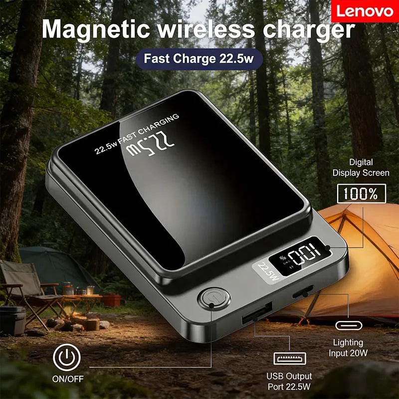 Lenovo 20000mAh Capacity Power Bank Magnetic Wireless 22.5w Ultra Super Fast Charging Powerbank For Iphone Samsung Huawei Xiaomi Car Mobile World