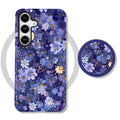 Magnetic Case For Samsung S26 S25 S24 S23 S22 S21 Plus Ultra 20 FE A15 A16 A26 A36 56 17 Purple Flower 2 in 1 Phone Holder Cover