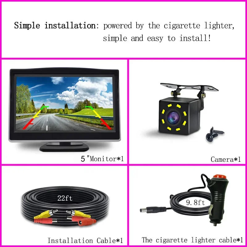Easy Installation Rear View Backup Camera 4.3/5 Inch Car LCD Monitor for Vehicle Van Night Vision Reverse Video Parking CM World