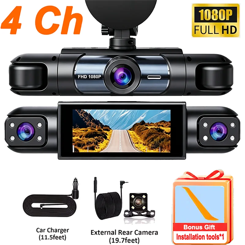 New 3/4 Channel Dashcam FHD 1080P Car Driving Camera Black Box Night Vision Loop Recording G-Sensor 24H Parking Guard Mode