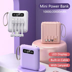 20000mAh Power Bank With Cable LED Digital Portable External Battery Pack for iPhone 16 15 Samsung Xiaomi Huawei Mini Powerbank