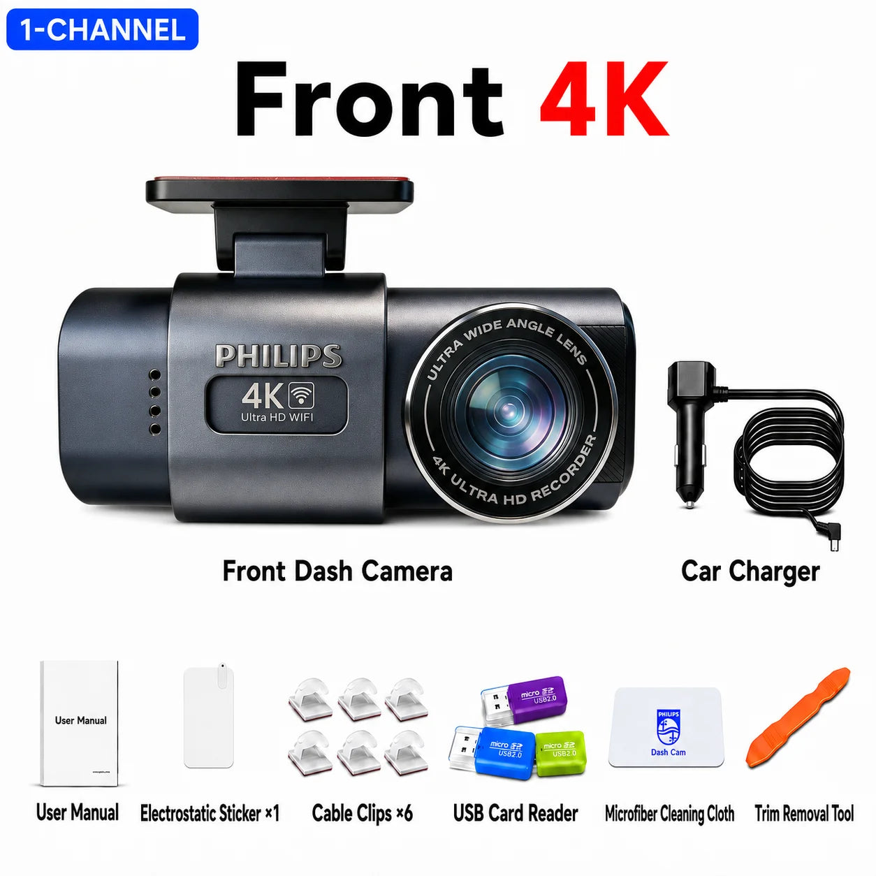 PHILIPS Dash Cam B01 4K+1K HDR Front and Rear Dual Camera 2.4GHz & 5GHz WiFi GPS 24H Parking Monitor Car DVR Video Recorder Car Mobile World