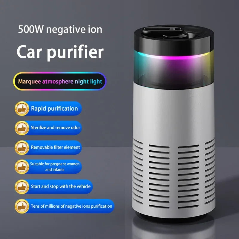 2025 New Car Air Purifier 24 Hours Remove Formaldehyde & Odors 360° 2-Mode with Mood Light USB Rechargeable for New Car & Travel CM World