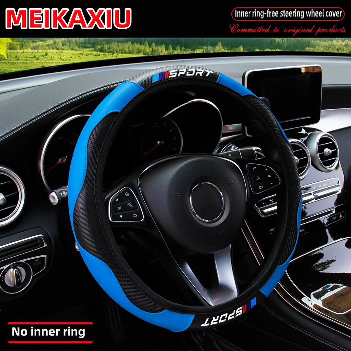 Carbon fiber leather SPORT car rimless steering wheel cover is suitable for 14.5 - 15-inch steering wheels as decoration items. CM World