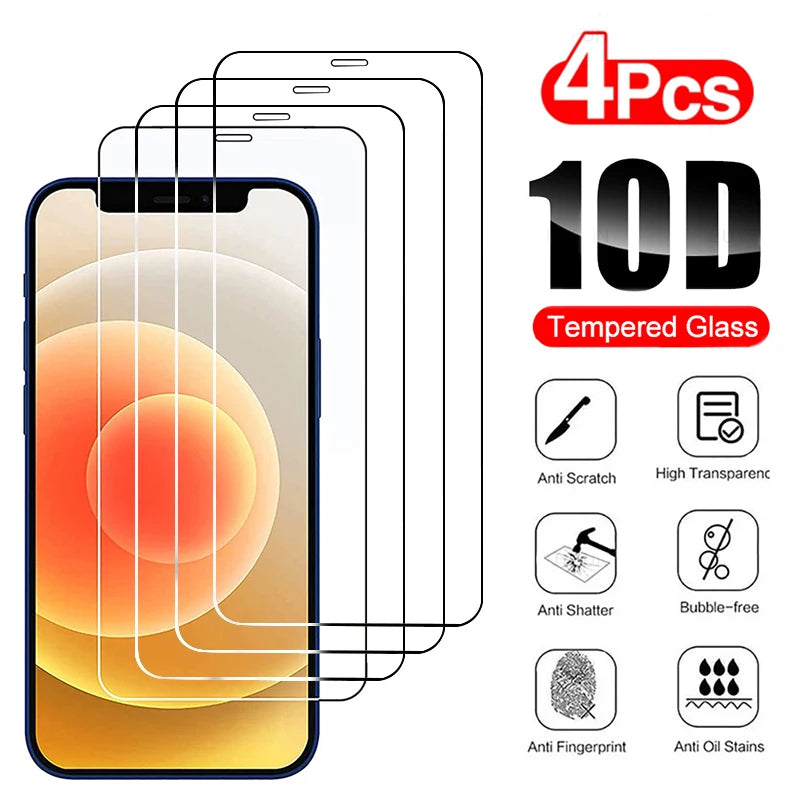 2/4Pcs Full Cover Glass For iPhone 11 12 13 14 15 16 Pro Max 16E iPhone X XR Xs Max 6s 7 8 14 15 16 Plus Tempered Glass