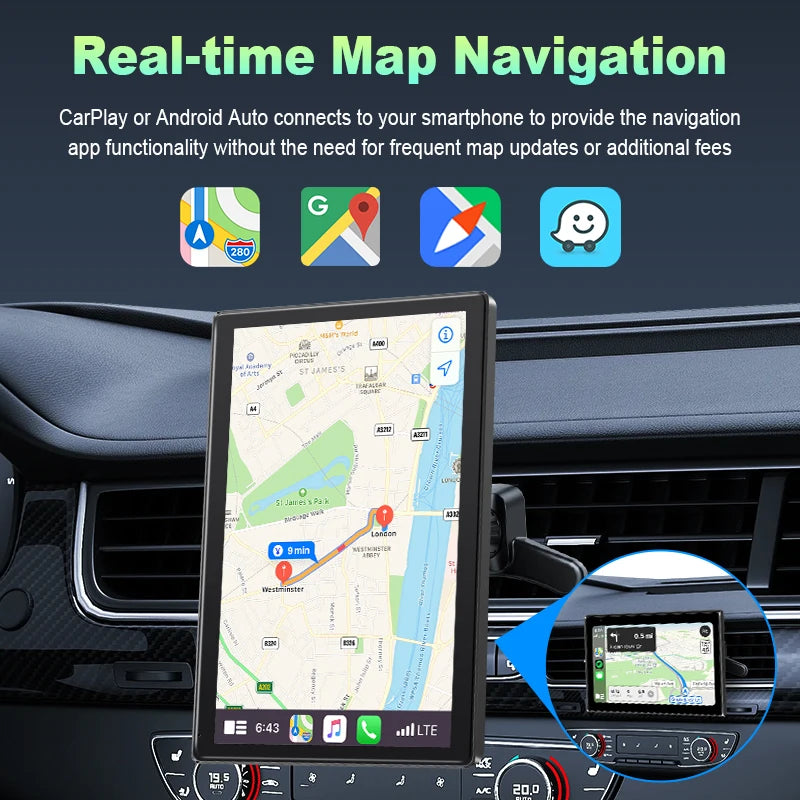 Jansite 7" Portable Multimedia Player Carplay AI Screen IPS Screen GPS Navigation Bluetooth Support Horizontal/Vertical Screen CM World