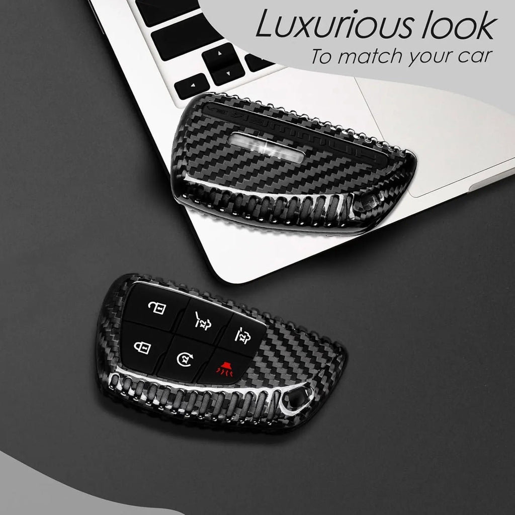 Key Fob Cover for GMC Hummer with KeyChain Real Carbon Fiber Key Case Protecotr for Hummer EV Pickup SUV Smart Key Shell 2025 CM World
