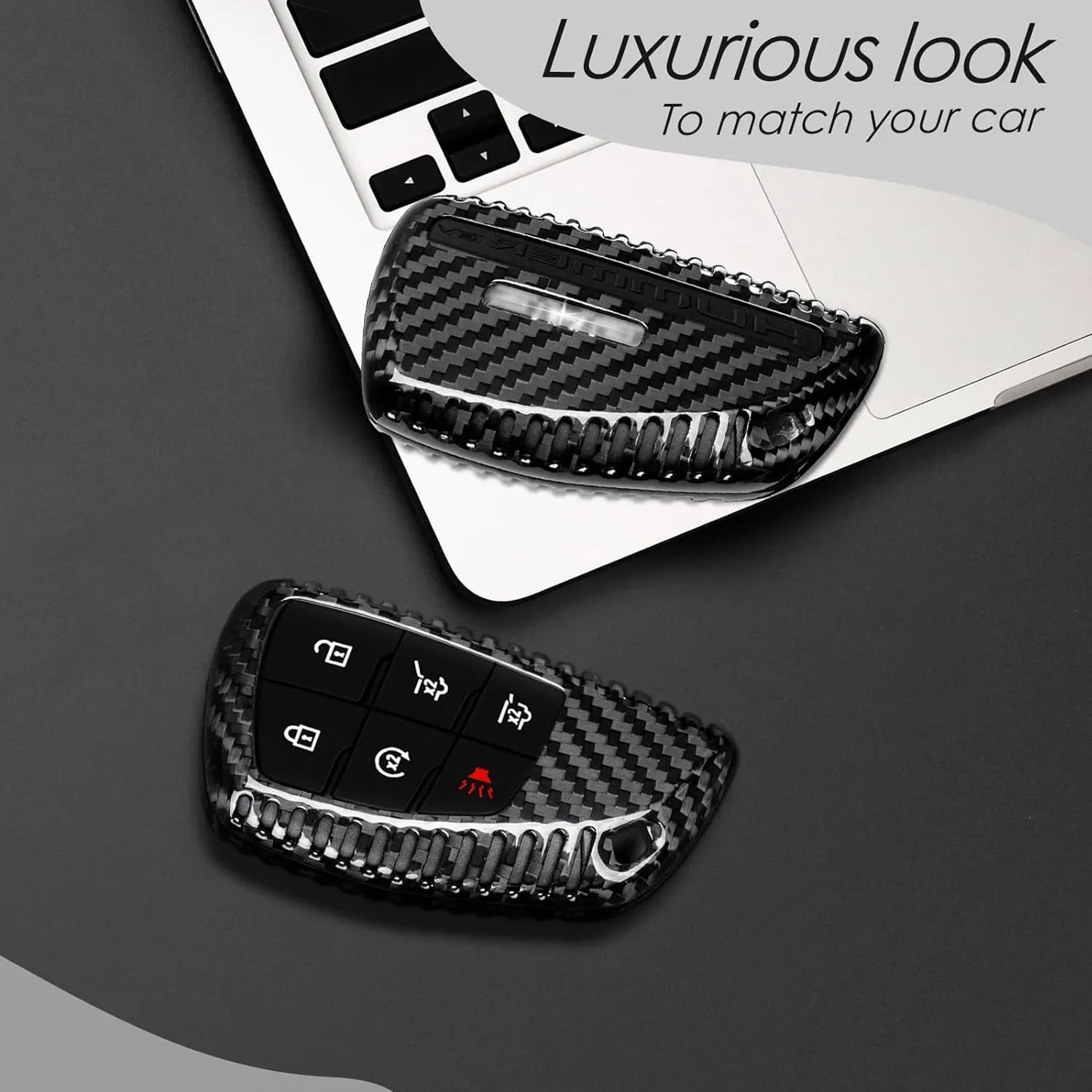 Key Fob Cover for GMC Hummer with KeyChain Real Carbon Fiber Key Case Protecotr for Hummer EV Pickup SUV Smart Key Shell 2025 CM World