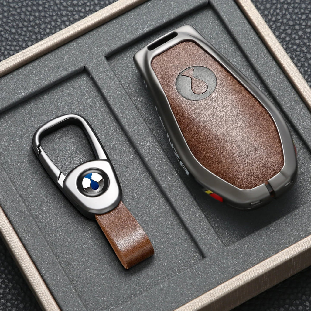 Car Key Case Cover for Denza N9 Smart Remote Key Protector Leather Car Key Case Cover Keychain Zinc Alloy Interior Accessories CM World