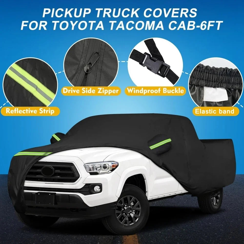 Waterproof Car Covers For Toyota Tacoma 1995-2023 All Weather Protection With Zipper Windproof Sunproof UV Protection Dustproof CM World