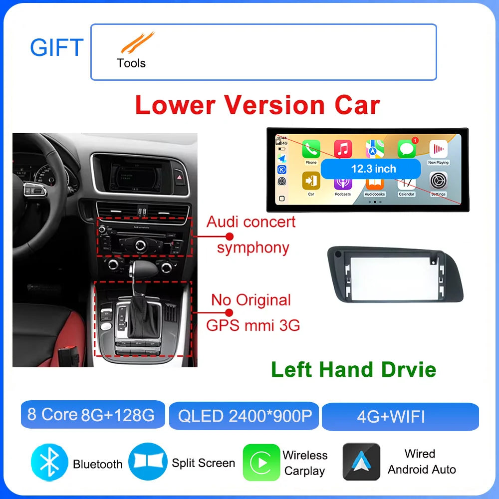 for Audi Q5 2009 - 2017 Android 16 Car Radio Video Multimedia Player GPS Navigation QLED Screen WiFi DSP Stereo Auto Accessories CM World
