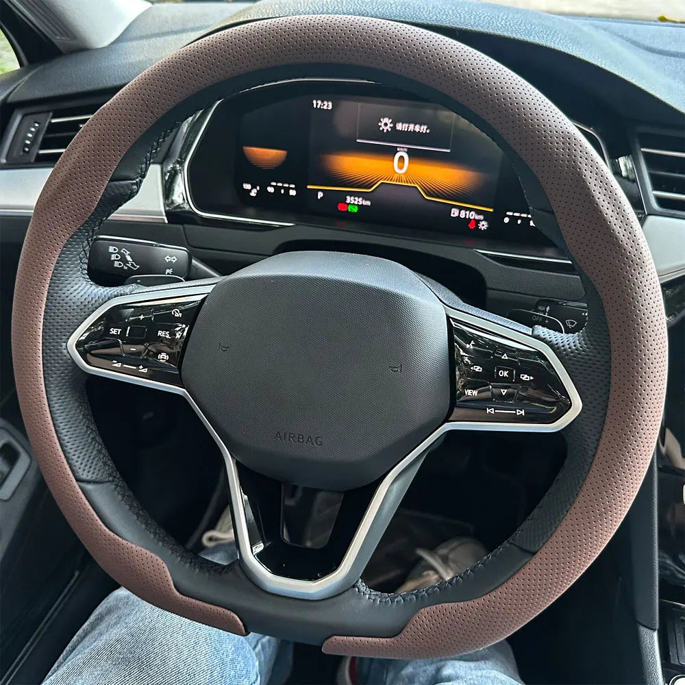 Steering Size 36-38cm Universal Non-slip Round Breathable leather Car Steering Wheel Cover Protector Suitable Auto Accessories CM World