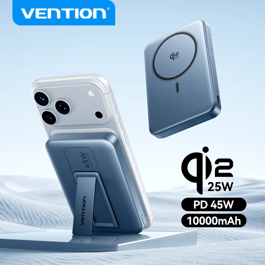 Vention 10000mAh 45W Power Bank For Qi2.2 25W MagSafe Magnetic Wireless Battery Portable Charger For iPhone 17 16 Samsung S25 24 Car Mobile World