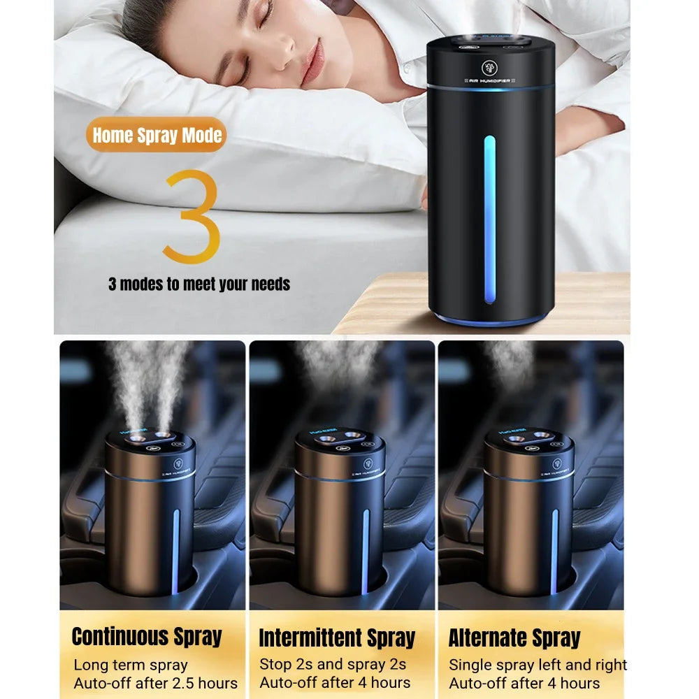 Dual Spray Car Air Humidifier Purifier Aluminium Alloy Essential Oil Diffuser 380ml Air Freshener for Auto Home Accessories CM World