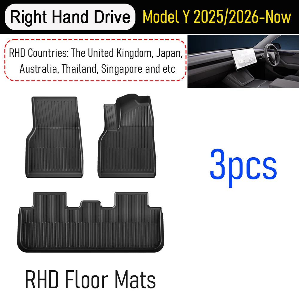 Car Floor Mats For Tesla Model Y Juniper 2025 2026 Double Layer Carpet TPE Trunk Pads Waterproof Cargo Liner Protective Kick Pad Car Mobile World