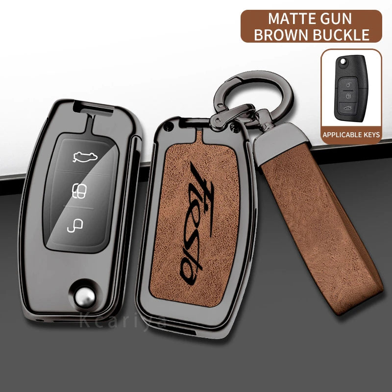 New Auto TPU Zinc Alloy Key Case Bag For Ford Fiesta Logo Car Key Chain Car Metal Key Shell Car Interior Decoration Accessories CM World