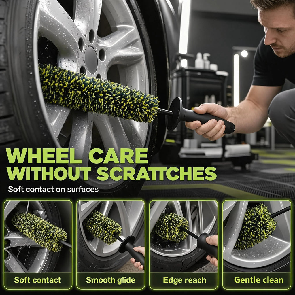 Wheel Barrel Brush for Deep Wheel Cleaning, 17 Inch Length | Multi-Fiber Cleaning Brush for Car Detailing Kit, Car Wheel Brush