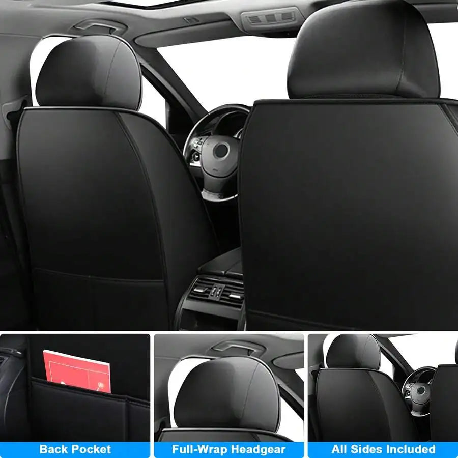 Universal 5-Seat PU Leather Car Seat Covers Black And Pink Full Set Waterproof Front & Rear Cushion Protectors, Airbag Compatible Car Interior Upgrade, Easy Installation And Easy To Clean Fit For Most Car Sedan SUV Hatchback