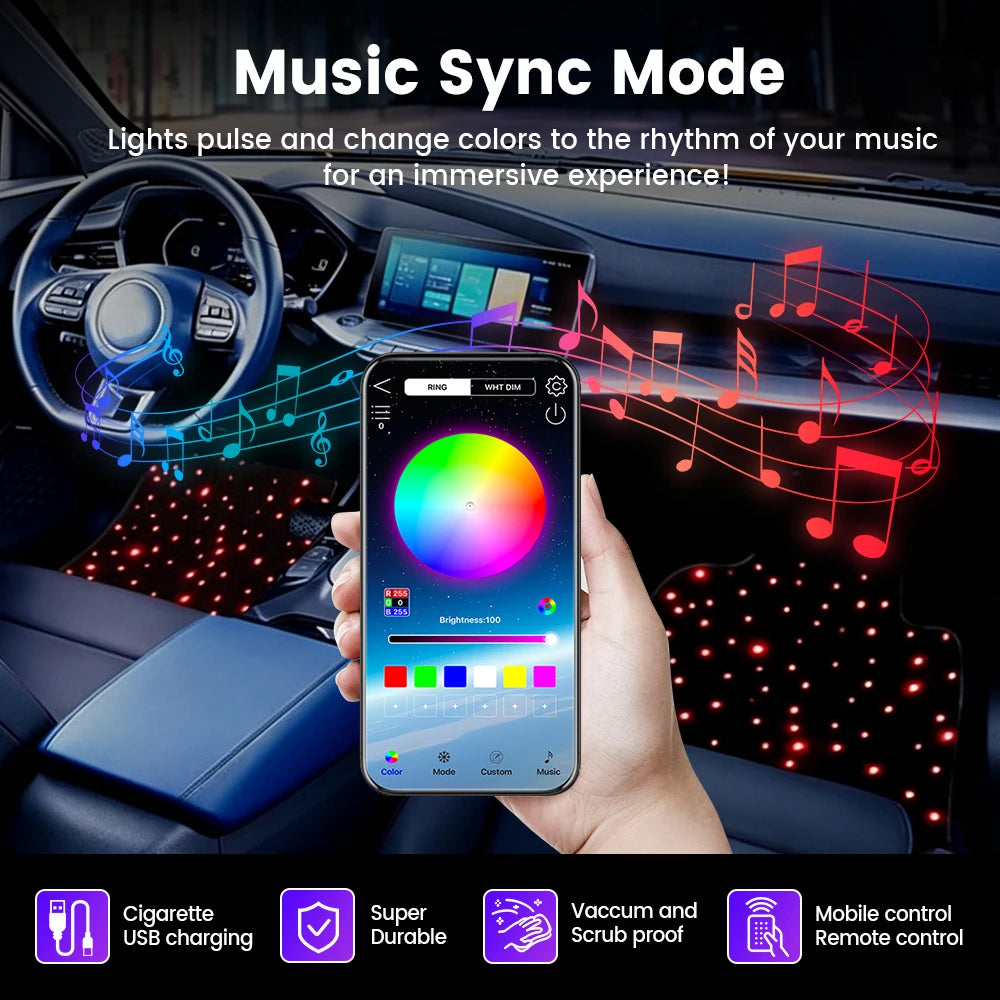 4pcs Starlight Floor Mats, LED Car Mats, Starry Sky Design Luminous Carpet, Universal Fit Anti-Slip Waterproof Starlight Mats for Cars, SUVs, Trucks for BMW Mercedes-Benz Audi Volkswagen Opel Peugeot Renault Citroen Toyota Le