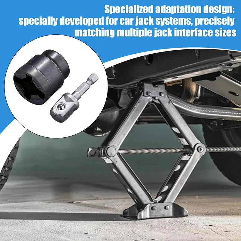 Car Scissor Jack Socket Wrench Set - Heavy-Duty Carbon Steel Drill Adapter For Auto Repair Quick Change Tool CM World