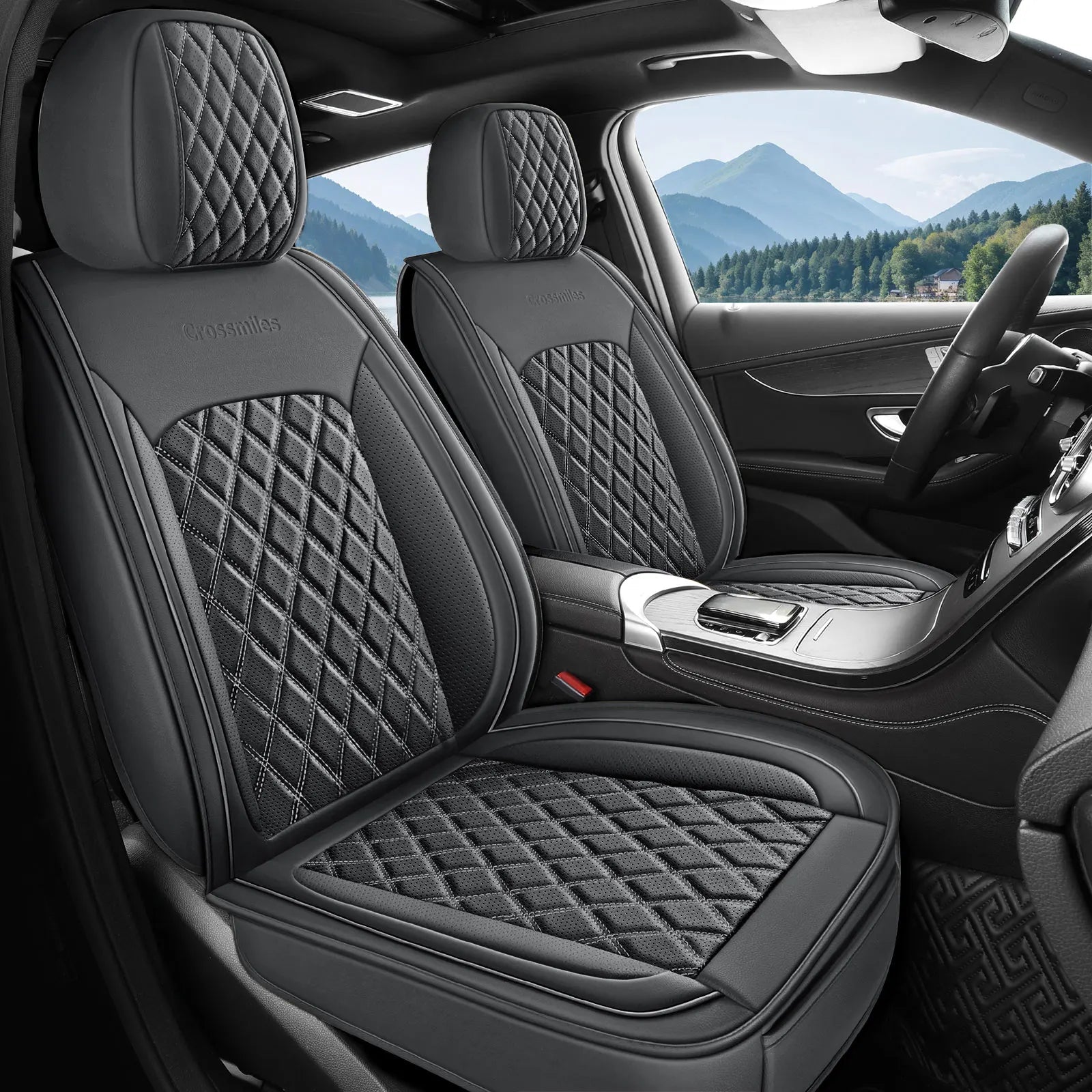 Leather 5pcs Car Seat Cover Protector Seat Waterproof Automotive Seat Covers Full Sets Breathable Universal Fit Full Seats Cover CM World