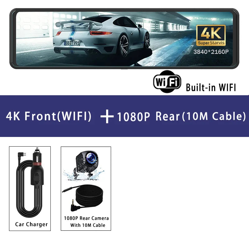 11.26" Car Dvr 4K 3840*2160P Dash Cam GPS WIFI Mirror Dual Lens Dashcam Camera Drive Recorder Vehicle Black Box Stream RearView