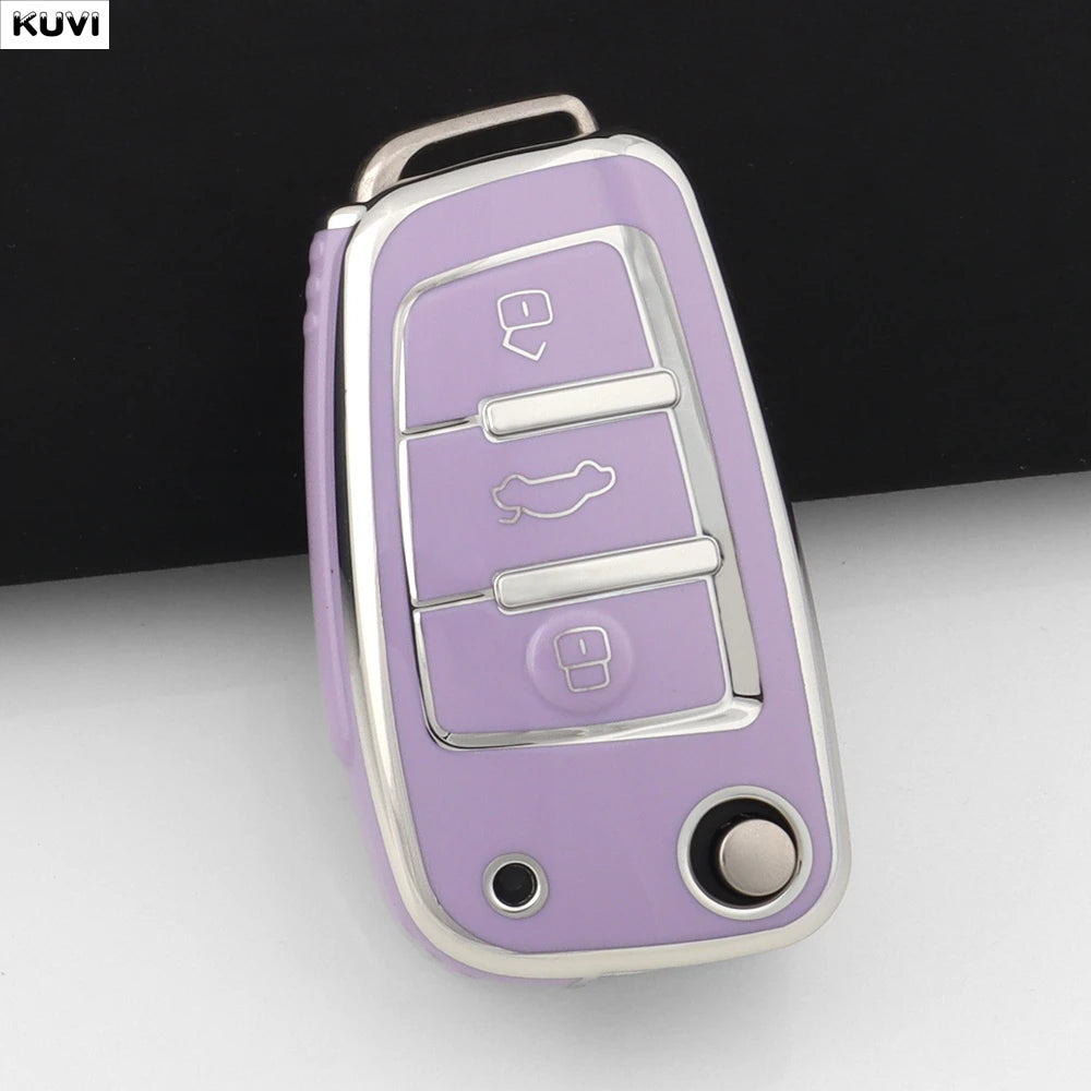 For Audi A1 A3 8P 8L A4 A5 B6 B7 A6 A7 C5 C6 4F Q3 Q5 Q7 Q8 TT S3 S4 S6 RS Fashion TPU Car Flip Key Case Cover Shell Accessories CM World