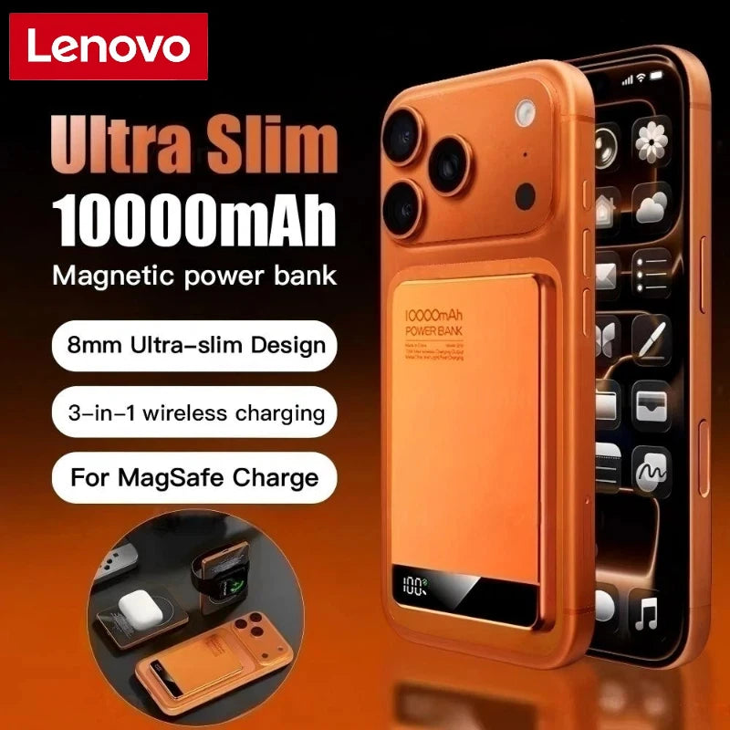 Lenovo 10000mAh UltraSlim Power Bank Magnetic Wireless Fast Charging CCC Portable Battery For MagSafe Apple Watch iPhone Samsung Car Mobile World