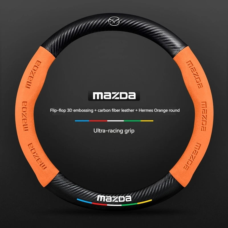 For Mazda 3 5 6 SKYACTIV Axela Atenza CX30 CX5 CX8 CX9 MX5 RX8 RX7 BT50 Carbon fiber Suede Car Steering Wheel Cover Accessories CM World