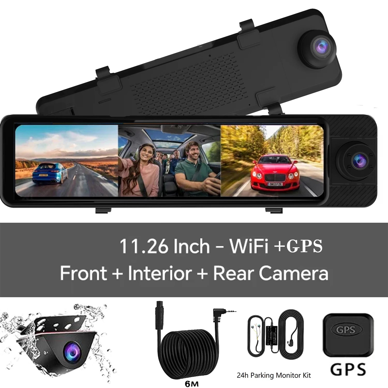 3 Channel Mirror Dash Cam with Front 4K in-Cabin & Rear 1080P Cameras Enhanced Night Vision G-Sensor & Parking Monitor WIFI GPS Car Mobile World