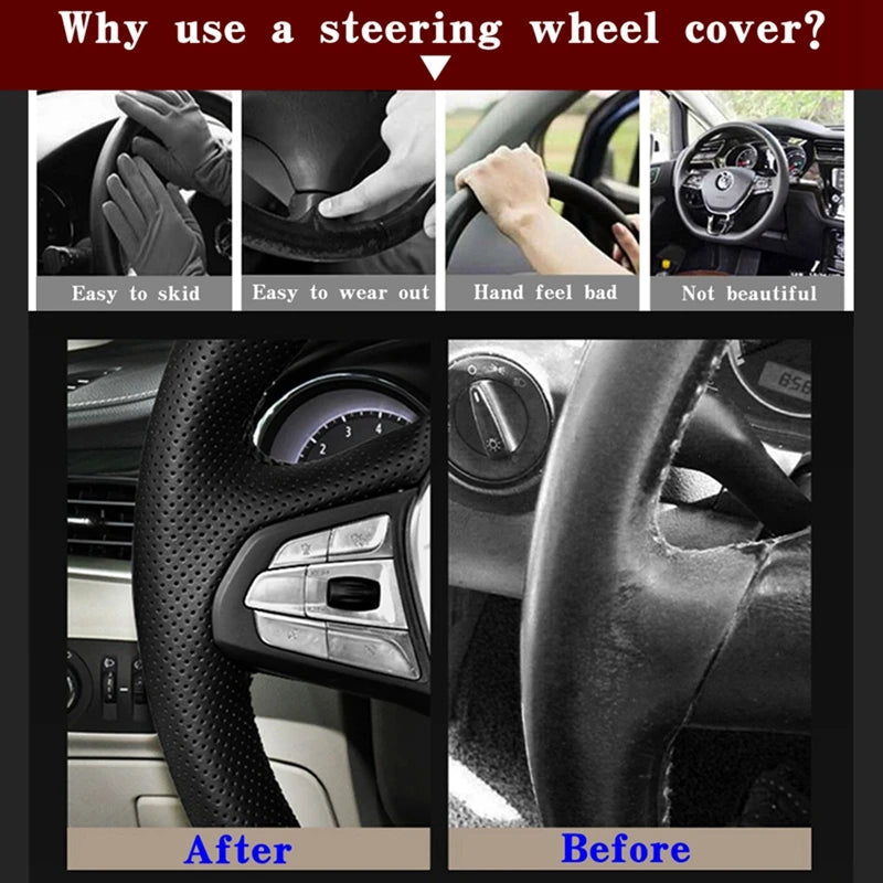 DIY Black Faux Leather Car Steering Wheel Cover For Audi Audi A3 8P Sportback A4 B8 Avant A5 8T A6 C6 A8 D3 Q7 8R Q5 4L S4 S3 CM World