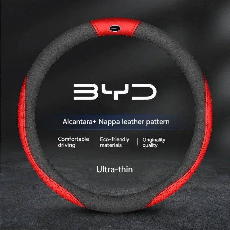 Car Suede Steering Wheel Cover For BYD Atto 3 Act Seal Tang F3 E6 Yuan Song Plus EV F0 Qin Han Dolphin S6 Leather anti-slip CM World