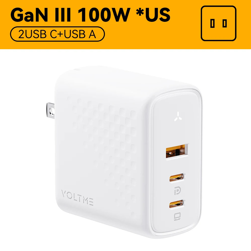VOLTME 100W GaN Charger For Macbook Tablet USB Type C Charger Fast Charging Charger For iPhone 15 14 13 12 Quick Charge 4.0 3.0 Car Mobile World