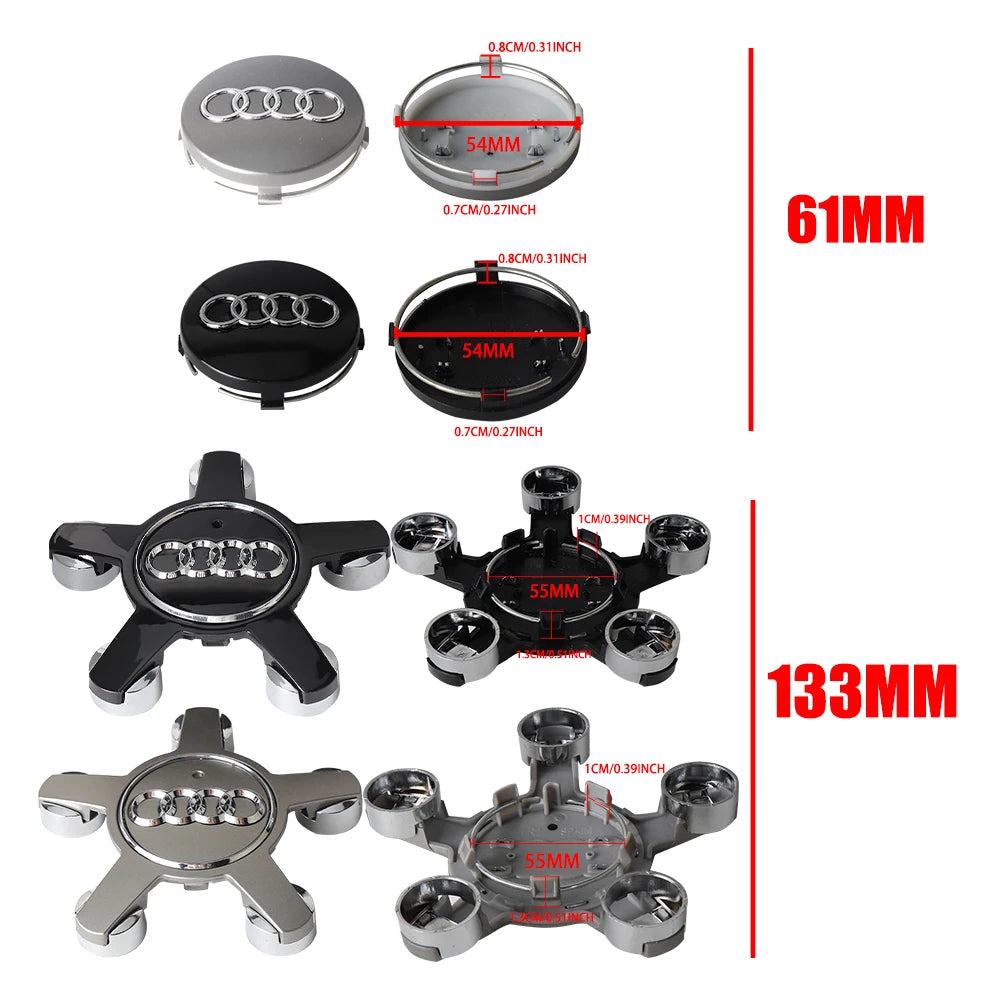 4Pcs For Audi Sline A3 A4 B5 B6 A3 8P 8V 8L A5 A6 C6 C5 S3 S4 S Car Wheel Center Hub Caps Covers Badge Hubcaps Auto Accessories