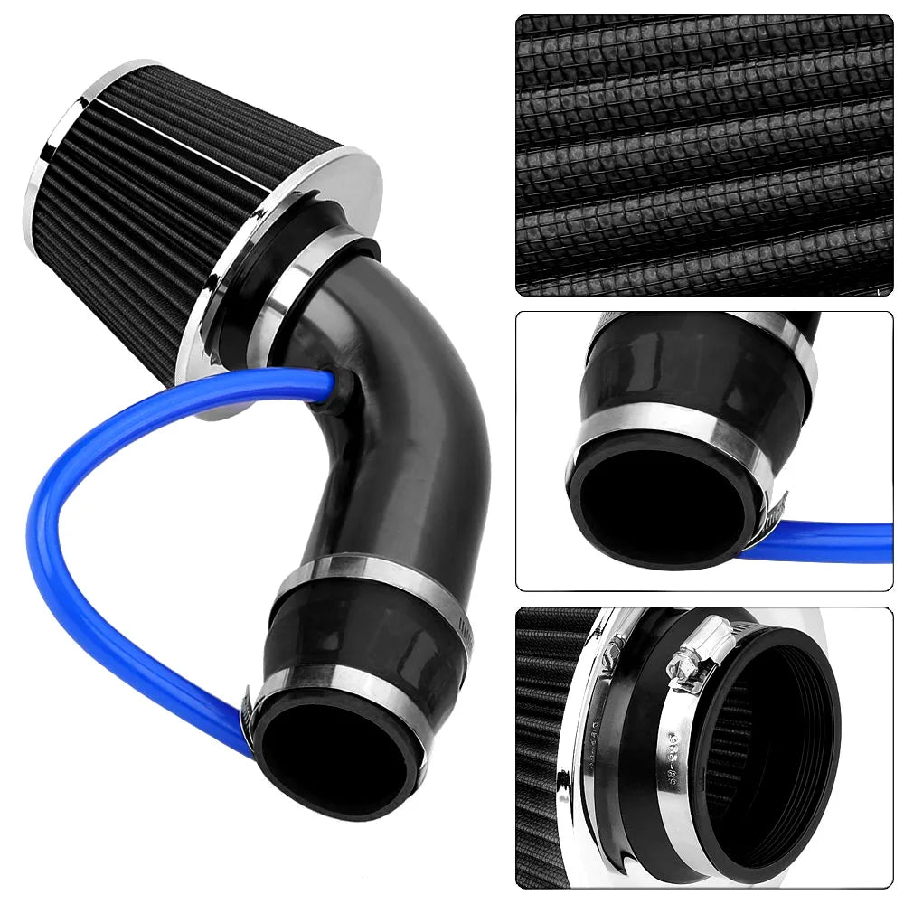 Car Universal 3" 76mm Air Filter & Cold Air Intake Pipe Turbo Induction Pipe Tube Kit With Air Filter Cone Aluminum Pipe Kit