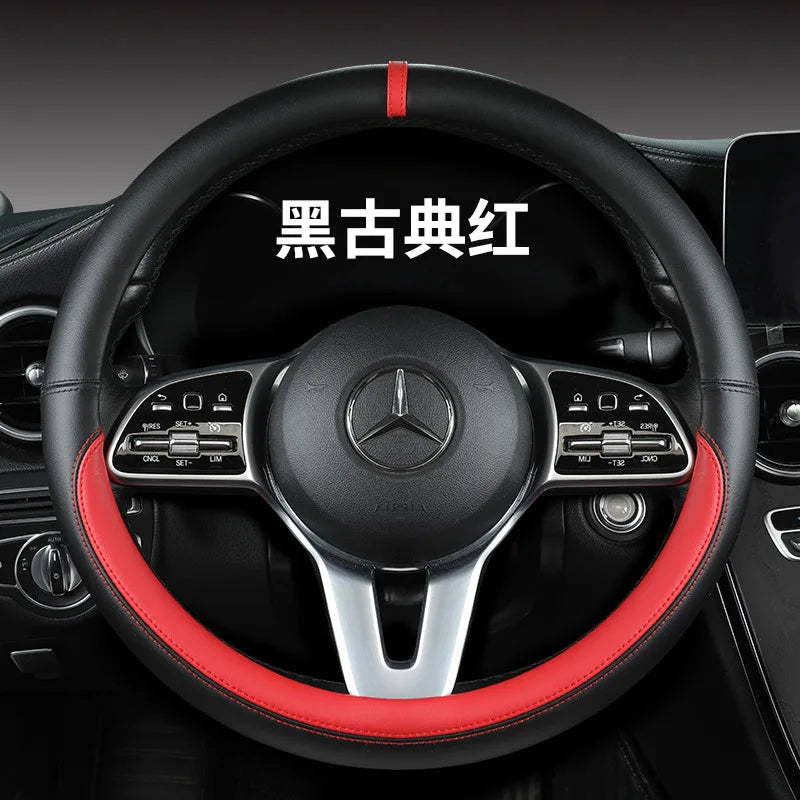 All-Nappa Leather Steering Wheel Cover Leather Steering Cover All-season Universal Breathable Car Handle Protective Case CM World