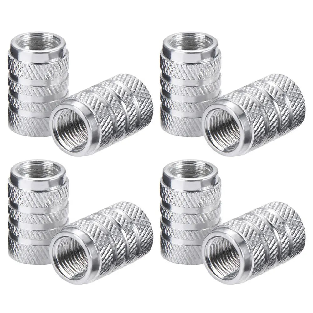 4Pcs Knurling Style Tire Valve Cap Aluminum Silver Car Tire Valve Stems Cap Tire Wheel Stem Air Valve Cap tire valve caps CM World