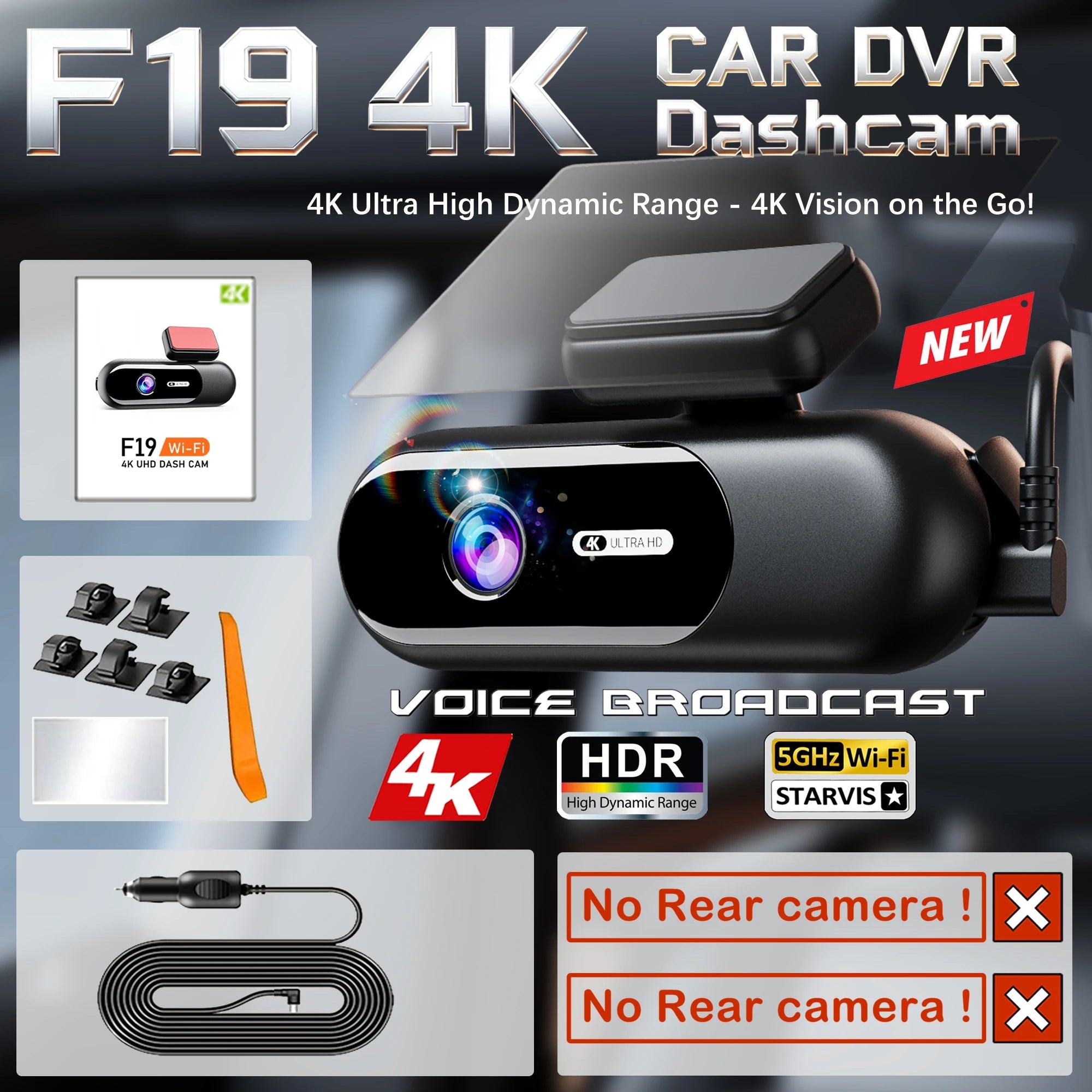 Dash Cam for Cars 4K UHD Recording Front Rear Car Camera HDR Night Vision Recorder Built in Wi-Fi 24H Parking Mode APP Monitor Car Mobile World
