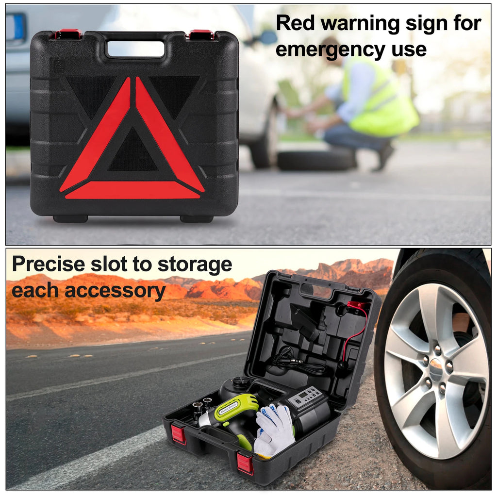 SucceBuy 4-In-1 Electric Car Jack 12V 5T Portable Hydraulic Jack Impact Wrench Tire Compressor Lifting LED Light Car Repair Tool CM World