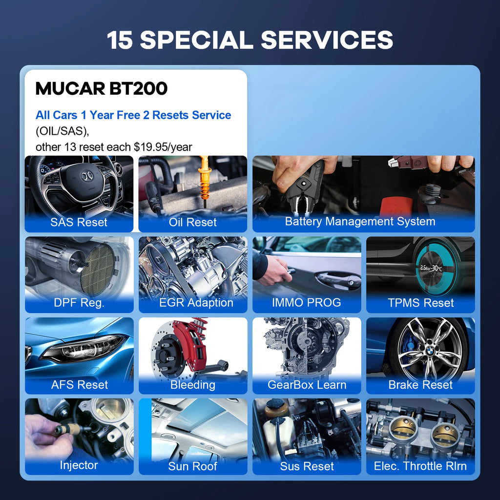 MUCAR BT200 OBD2 Scanner Full System Car Diagnostic Tools OIL SAS Reset Auto Scan Erase Error Car Code Reader Mucar Scan Tools