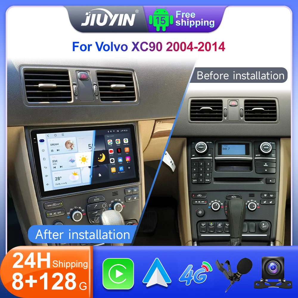 JIUYIN 10.1“ Car Radio Player For Volvo XC90 2004-2014 Android15 Multimedia Wireless CarPlay Audio Auto Video Stereo GPS Screen CM World