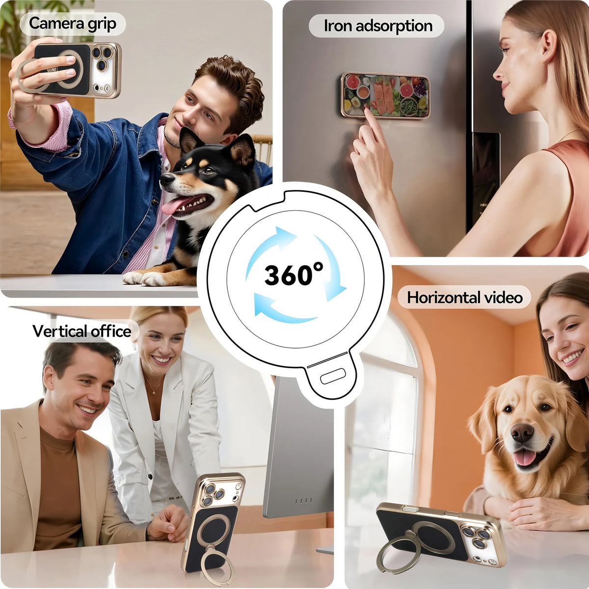 Luxury Business Textured Leather Phone Case, 360° Rotatable Stand Magnetic Protective Cover for iPhone 17 Pro Max 16 15 14