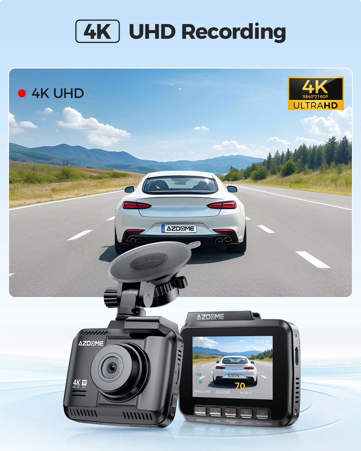 AZDOME Dash Cam GS63H 4K Built-In GPS Wi-Fi Dash Car Camera with Starvis 2.4" Screen WDR Night Vision Car DVR Parking Monito Car Mobile World